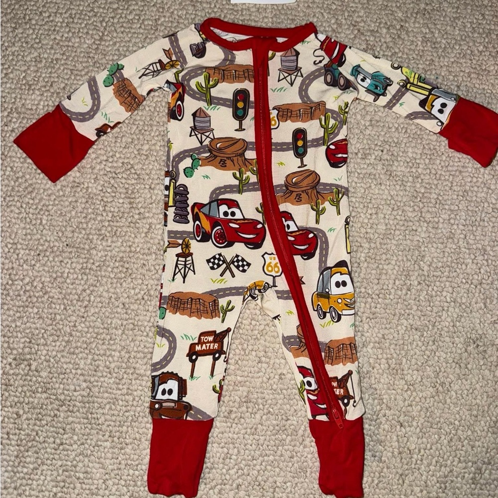 Kickee Pants Cars Themed Kids One Piece - Red and Cream